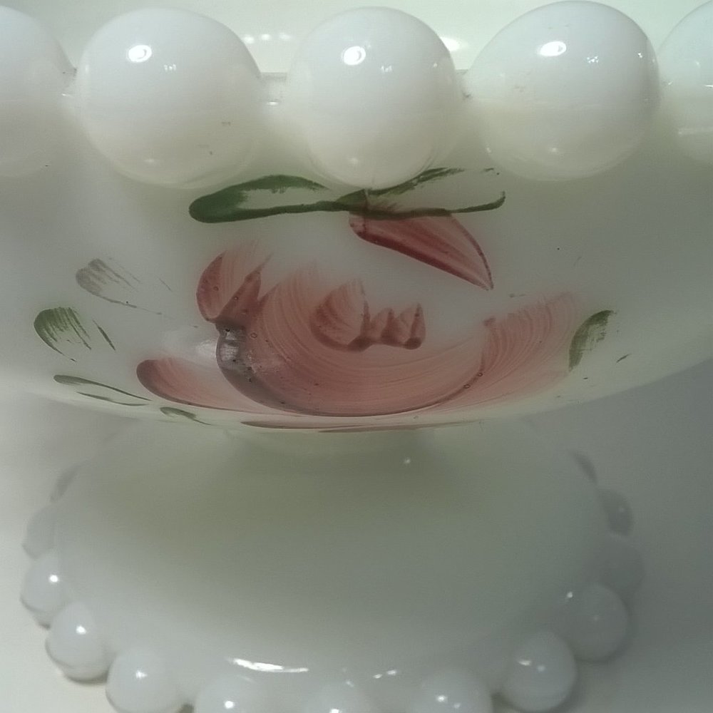 Vintage Milk Glass With Roses Compote/Candy Dish - Picture 8 of 8